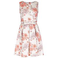 White Coral & Pink Peony Print Structured Dress