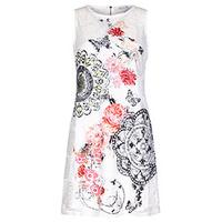 white black amp pink rose kaleidoscope print shift dress