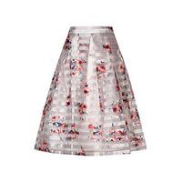 White & Pink Blossom Print Midi Skirt
