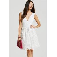 White Crochet Lace Plunge Mini Dress