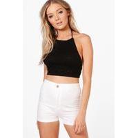 White Denim Tube Shorts - white