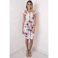 White Floral Zip Pencil Dress