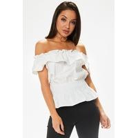 Whitney White Smock Waist Bardot Top