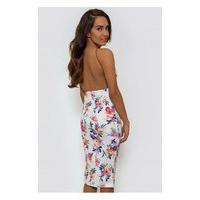 White Floral Backless Bodycon Midi