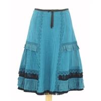 Whistles Size 10 Jade Green A-line Skirt with Jade Appliqué, Black Trim & Lace