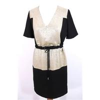 Whistles Size 6 Gold Silver Jaquard and Black Contrast Geo Panel Crepe Shift Dress