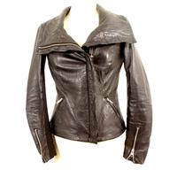 Whistles Size 6 \'Joplin\' Black Leather Biker Jacket With Silver Zip Detailing