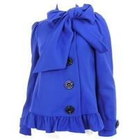 Whistles Size 10 Royal Blue Wool Coat with Bow Tie Detail