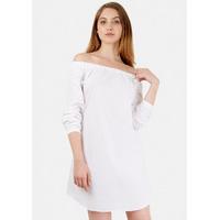 white off the shoulder long sleeve dress