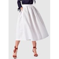 White Jacquard Pleated Skirt with Front Split