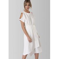 White Cold Shoulder Midi Dress with Wrap Skirt