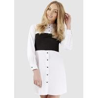 White and Black Corset Detail Long Sleeve Shirt Dress