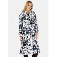 White and Teal Print Button Pocket Wool Coat