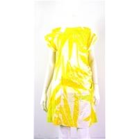 Whistles UK Size 8 White T-shirt Shift Dress with Bright Yellow Tropical Pattern