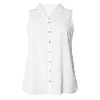 white sleeveless cutwork shirt white