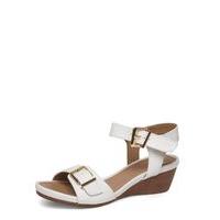 White Two Part Mid Heel Wedge Sandals, White