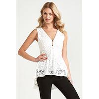 White Floral Lace Peplum Top