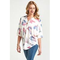 White Pink & Blue Feather Print T-Shirt