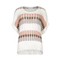 White Pink Khaki & Grey Stripe Print Fine Knit T-Shirt