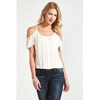 White Guipure Lace Cold Shoulder Top