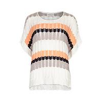 White Coral Black & Grey Stripe Print Fine Knit T-Shirt