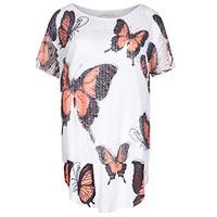 White Coral & Black Butterfly Print Tunic Top