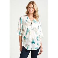 White Aqua & Coral Feather Print T-Shirt