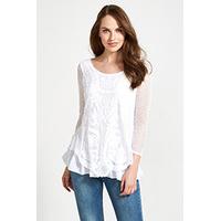 White Embroidered Mesh Tunic Top