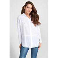 White & Blue Stripe Print Oversized Shirt