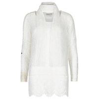 White Detachable Scarf Crochet Hem Tunic Top