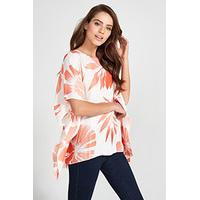 white coral tropical palm print kaftan