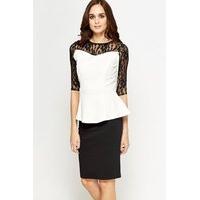 White Lace Sleeve Contrast Top