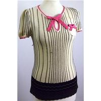 Whistles Size S Short sleeve Striped amd contrast bubblegum pink bow short sleeve sweater