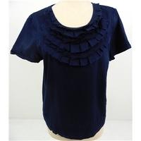 Whistles Size 14 Navy Blue Top With Ruffle Detailing
