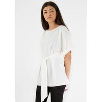 White Tie Front Wide Sleeve Blouse