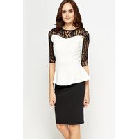 White Lace Sleeve Contrast Top