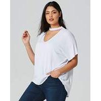 White Choker Neck Slouch Top