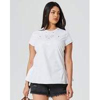 White Embroidered Blouse With Peplum Hem