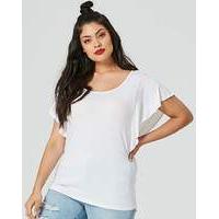 white ruffle sleeve jersey top