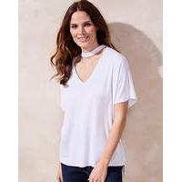 White Choker Neck Slouch Top