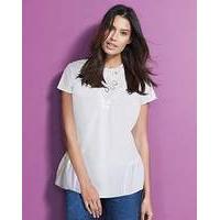 White Embroidered Blouse With Peplum Hem