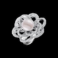 White Crystal & Pearl Sterling Silver Ring