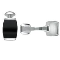Whitby Jet And Silver Cufflinks Curved Edge