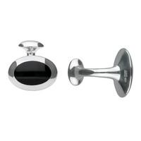 Whitby Jet And Silver Cufflinks Domed Oval