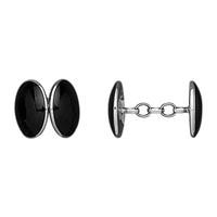 Whitby Jet And Silver Cufflinks Oval Chain Link