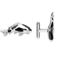 Whitby Jet And Silver Cufflinks Fish