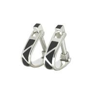 Whitby Jet And Silver Cufflinks Zig Zag Hoop