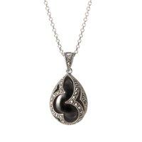 Whitby Jet & Marcasite Pear Shape Pendant