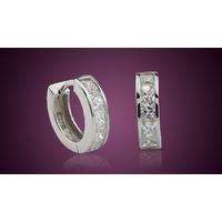 White Gold Plated Clear Crystal Sleeper Hoops