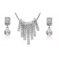 white gold plated embellished hoop necklace and drop earrings set